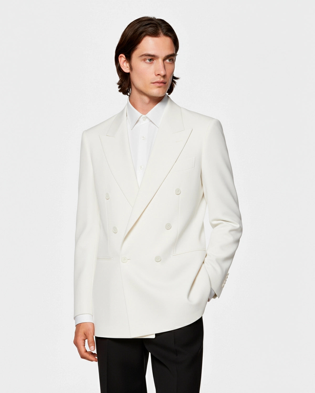 traje blanco cruzado 6 botones