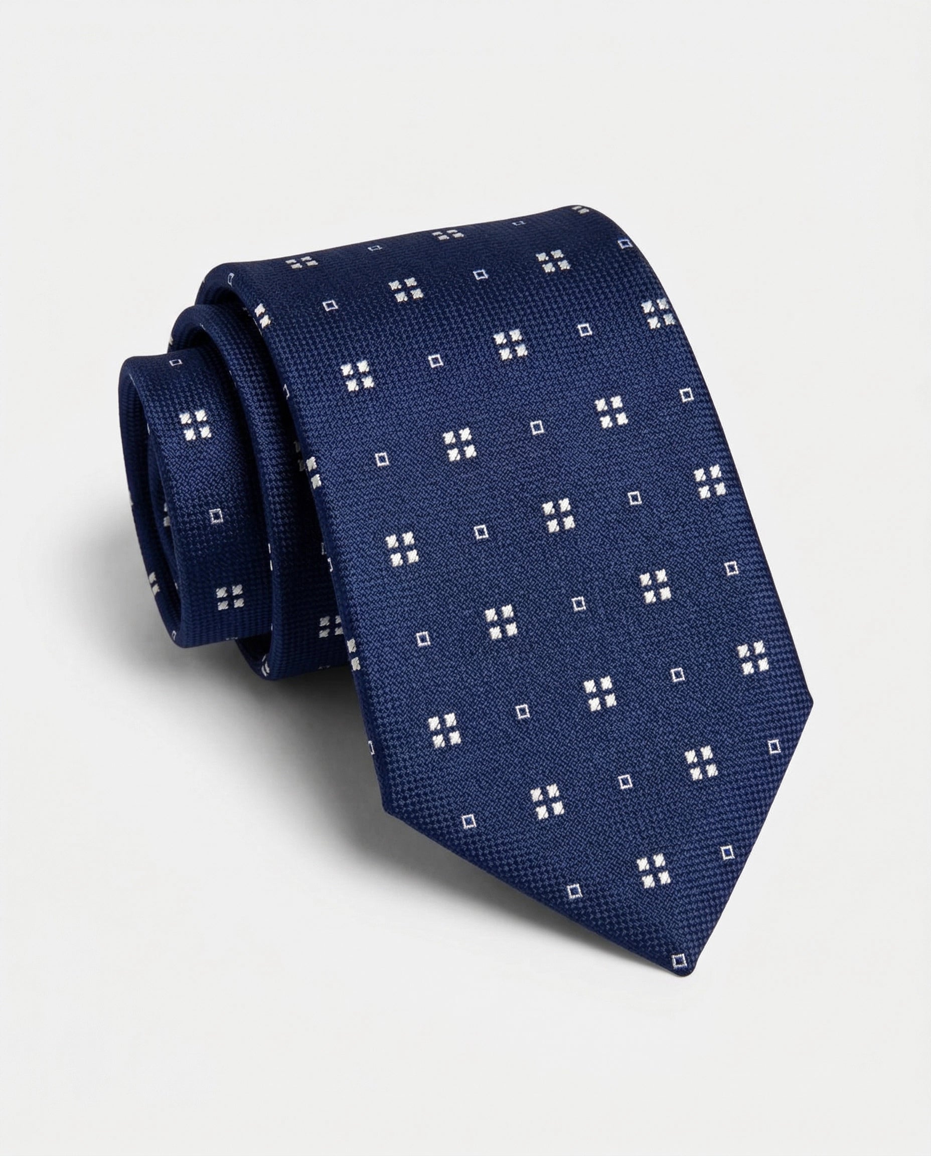 Corbata de Seda Azul Marino con Microestampado Geométrico