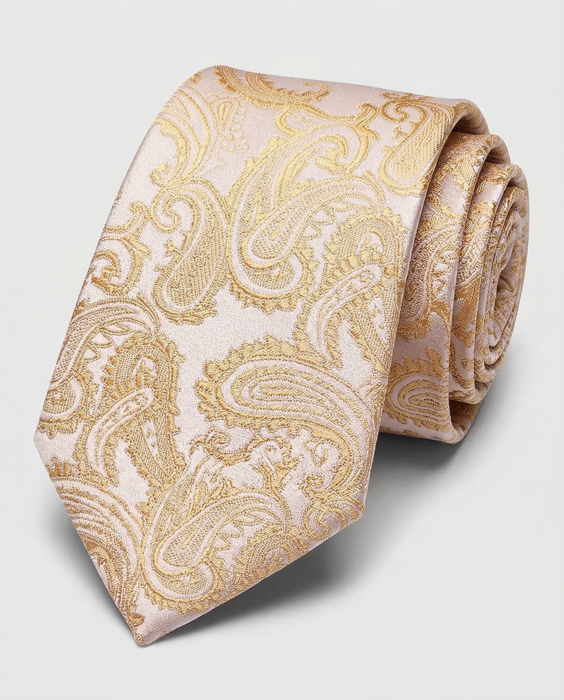 Corbata Champagne con Diseño Cachemir Dorado
