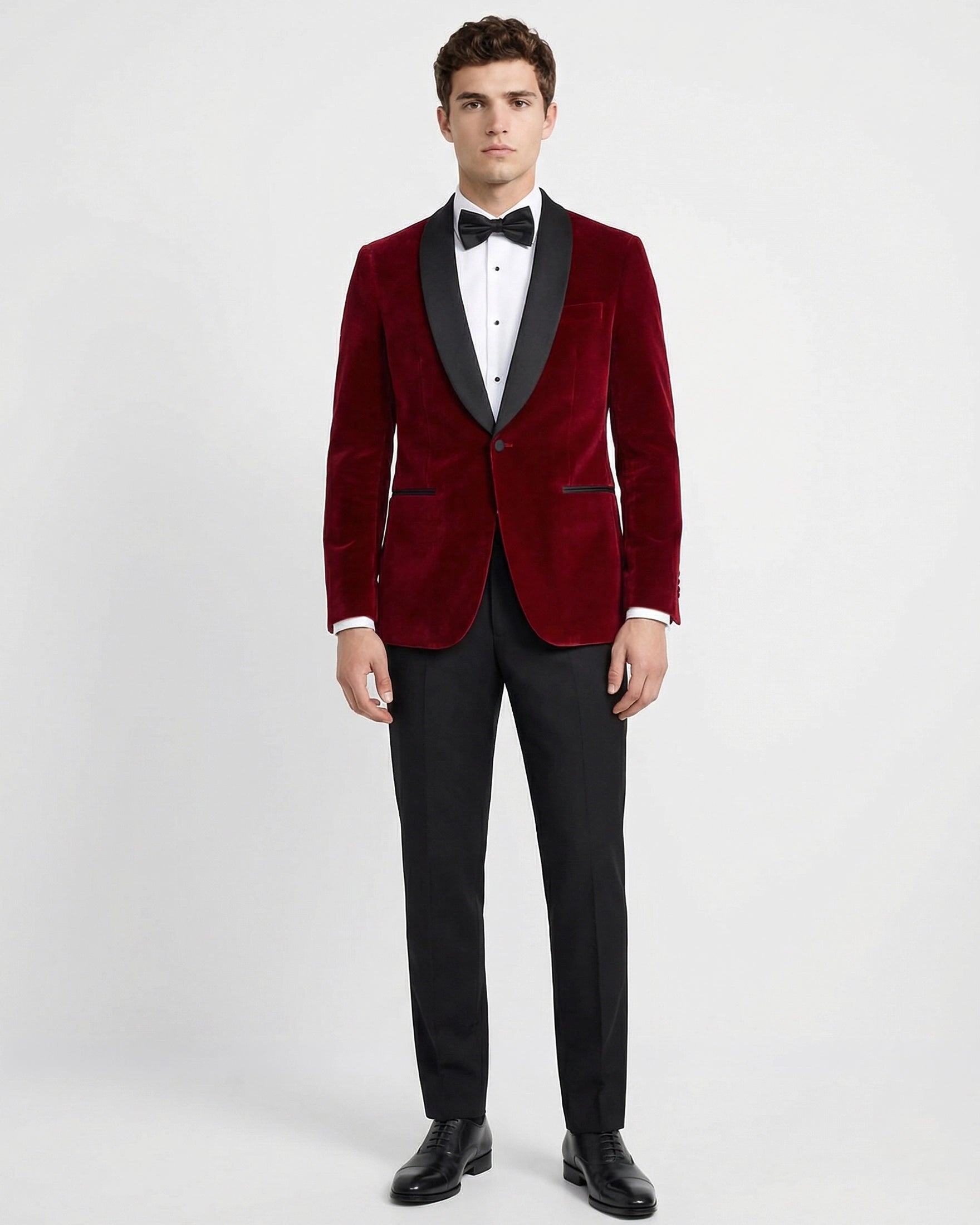 Esmoquin "Dinner Jacket" en Terciopelo Burdeos con Solapa Chal Negra