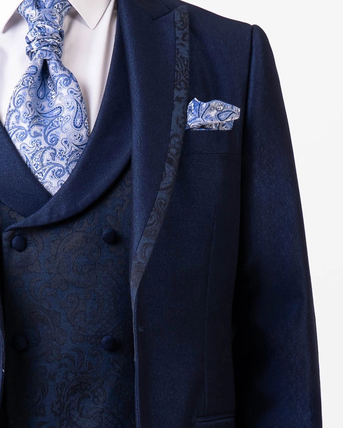 Traje Novio Azul con Ribete