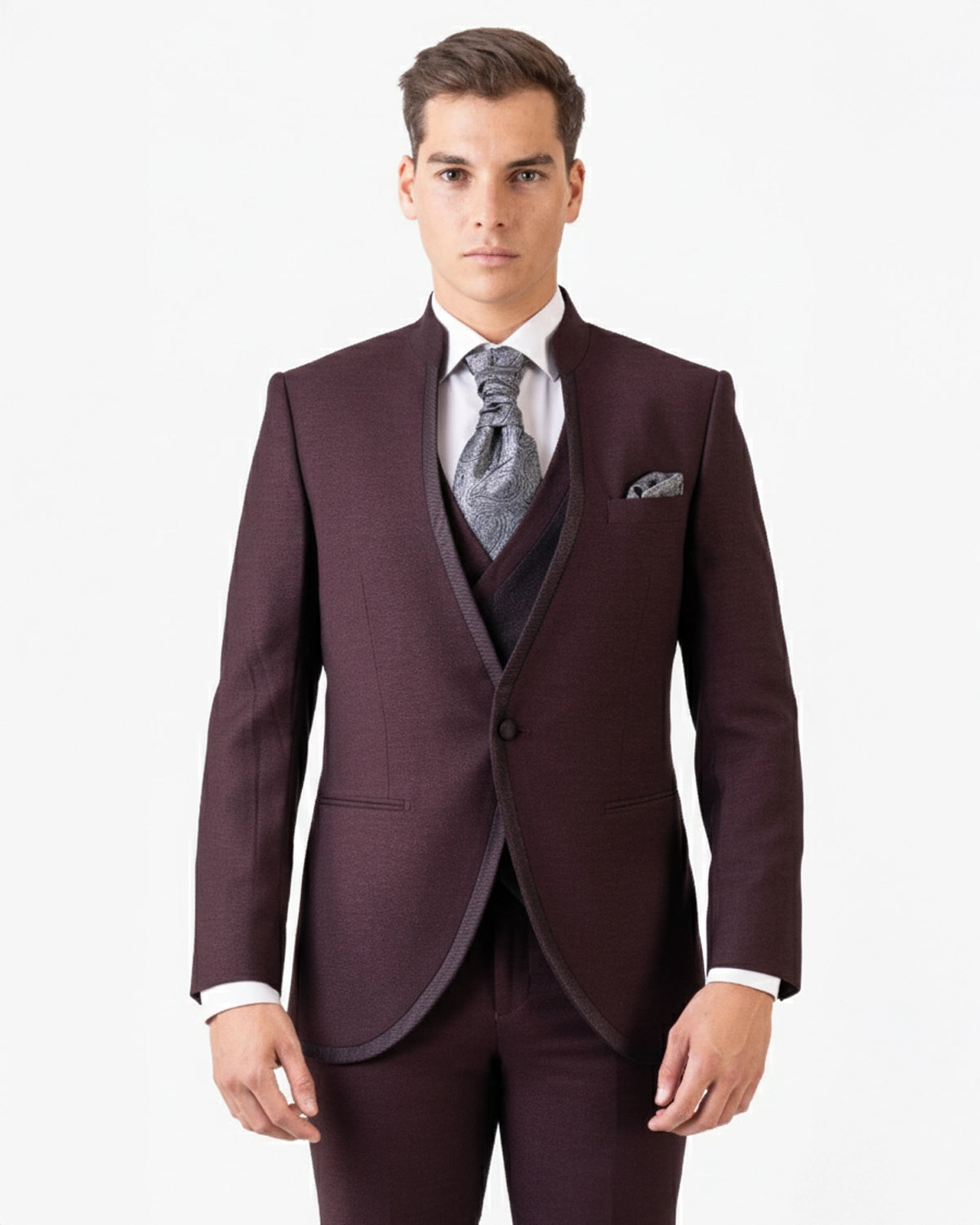 Traje novio italian mao granate
