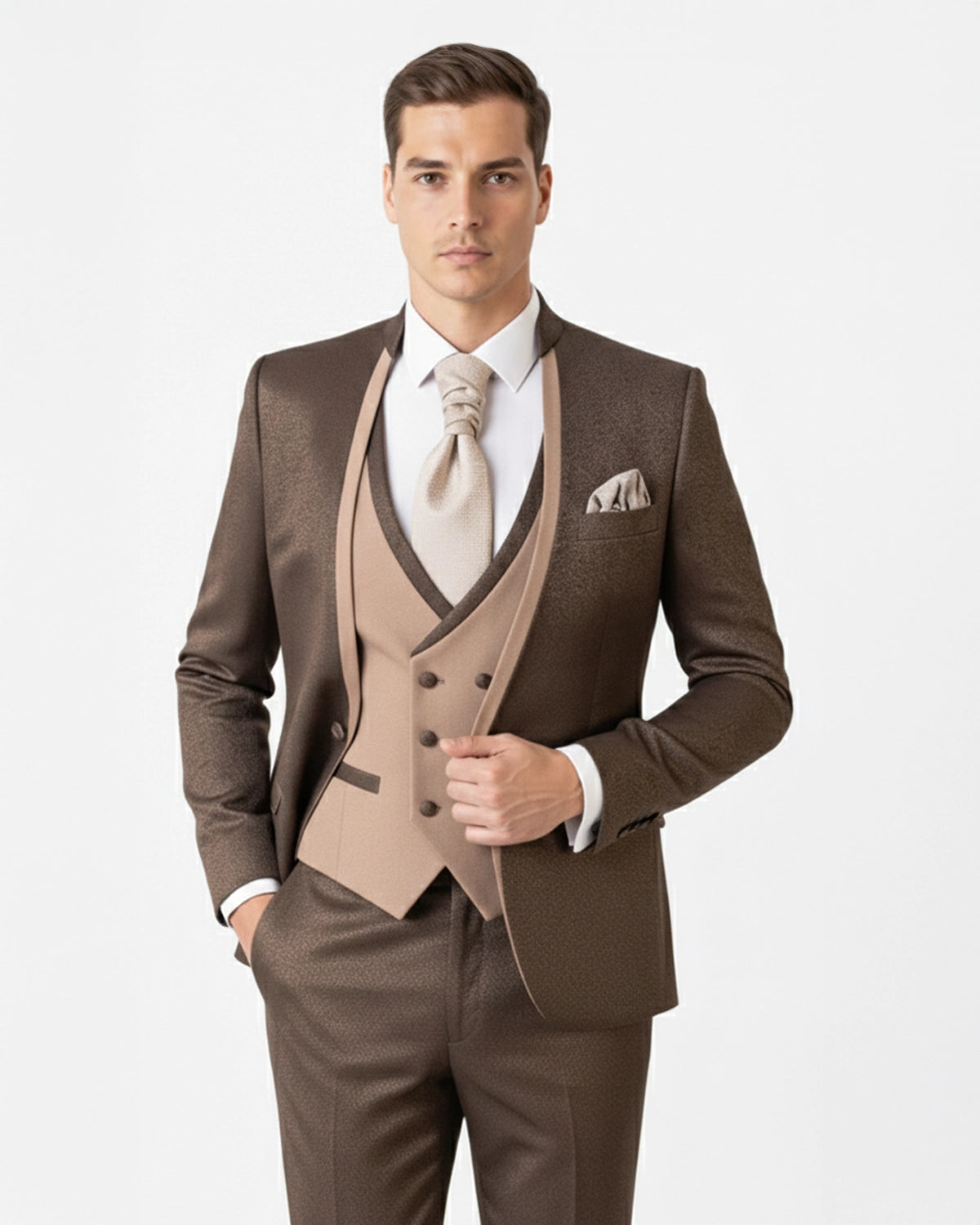 Traje de Novio Italian Mao Marrón