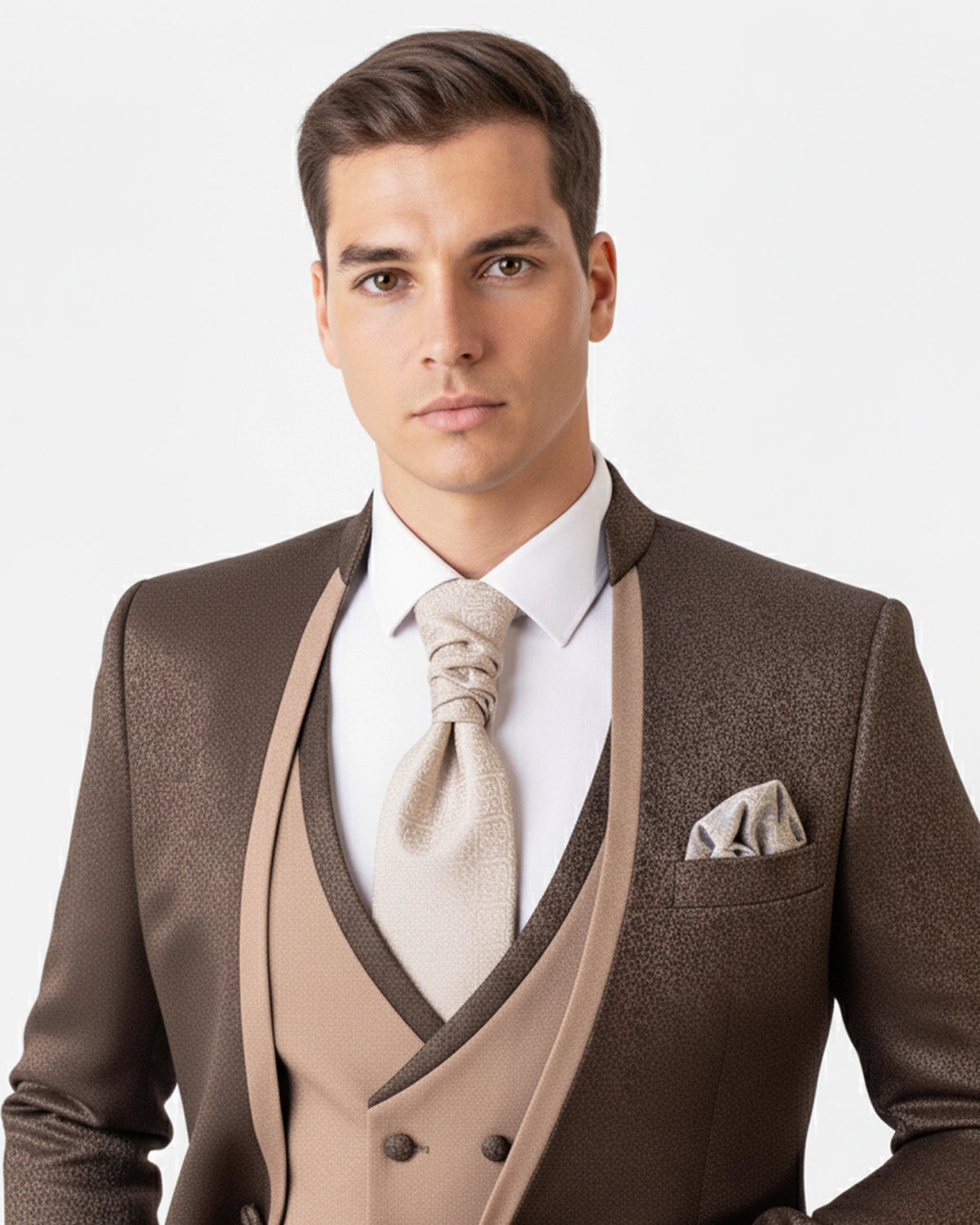 Traje Novio Italian Mao Marrón detalle tejido | Blackpier