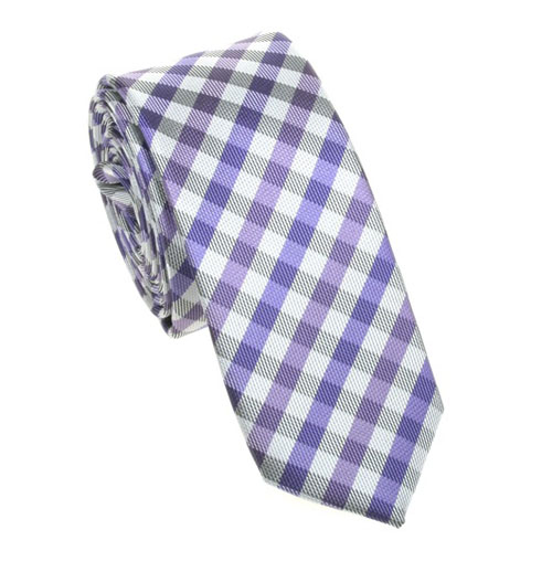 Cravatta stretto quadri lilla bianco e grigio