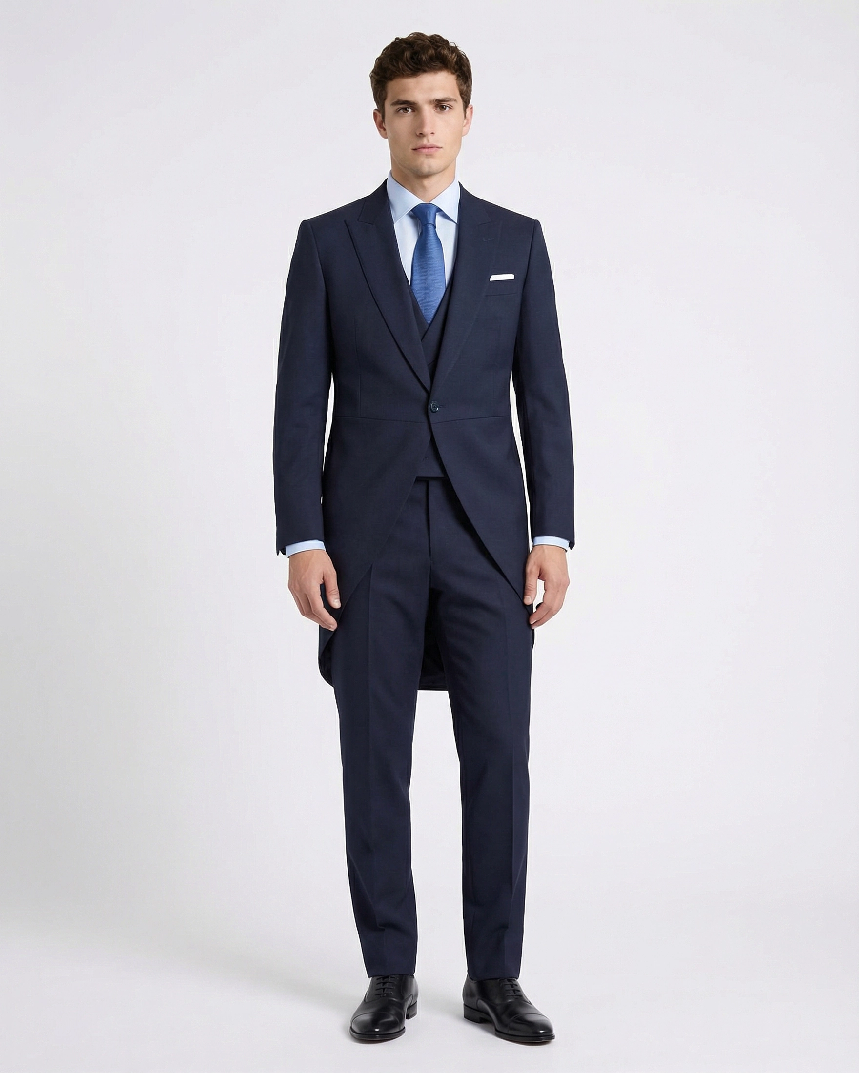 Chaqué Azul Marino (Navy Blue) Monocromático de 3 Piezas con Chaleco Cruzado