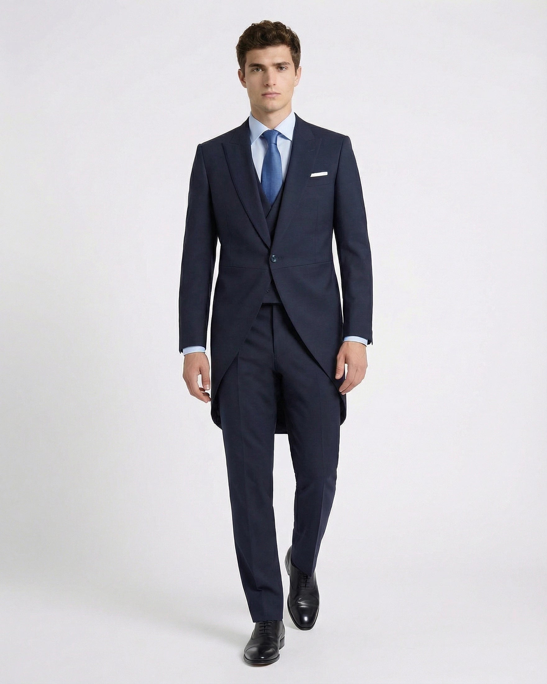 Chaqué Azul Marino (Navy Blue) Monocromático de 3 Piezas con Chaleco Cruzado