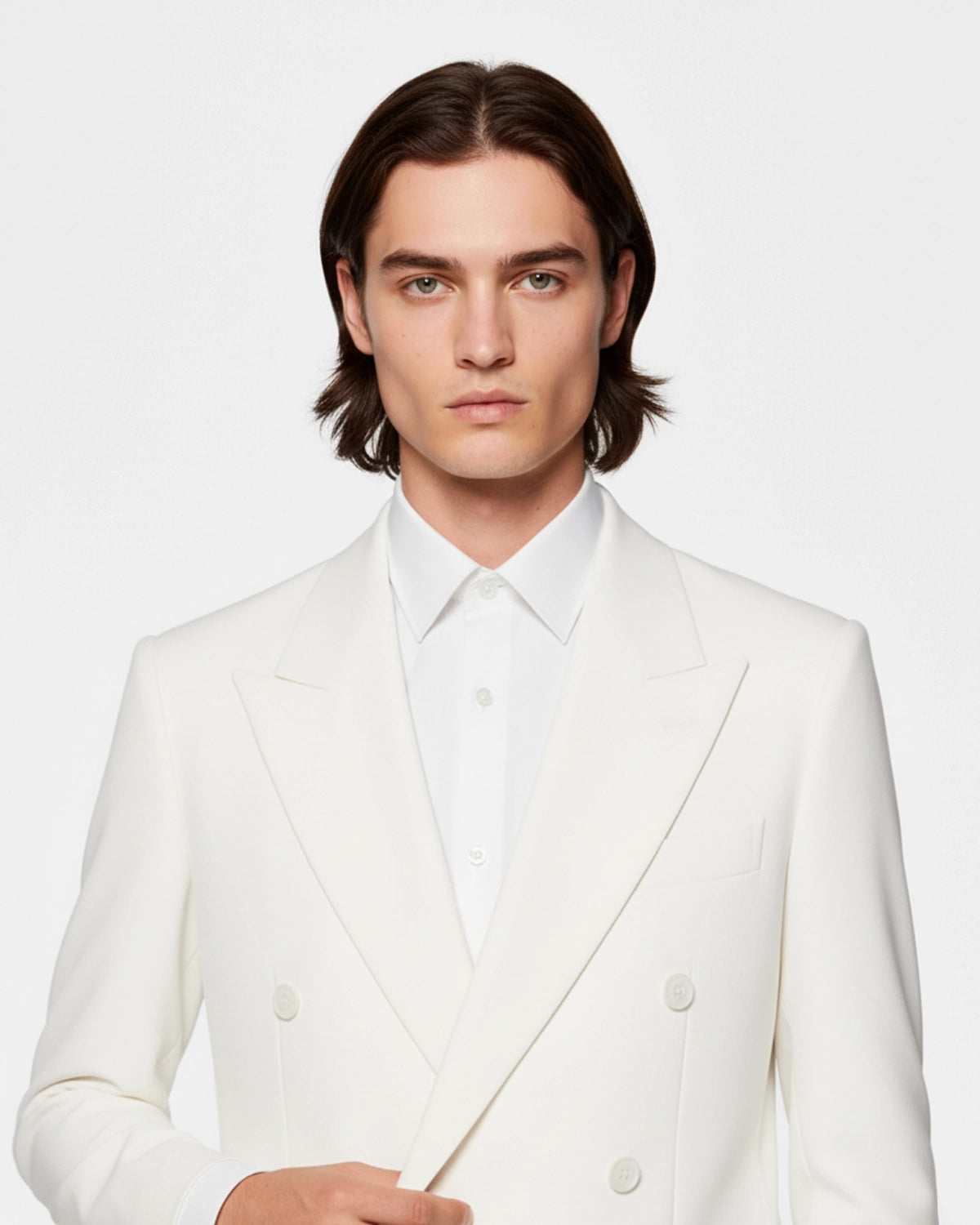 traje blanco cruzado 6 botones