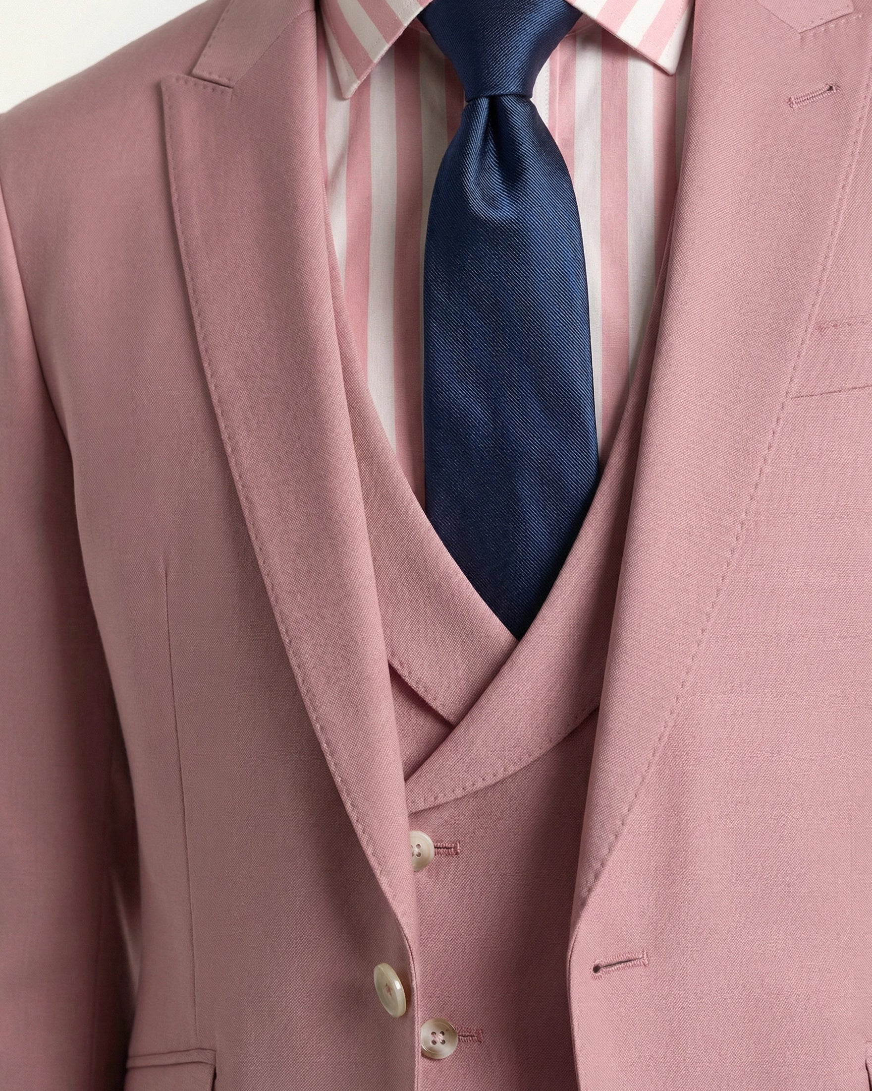 Traje de Novio 3 Piezas en Rosa Palo (Dusty Pink) con Chaleco Cruzado de Solapa Redonda