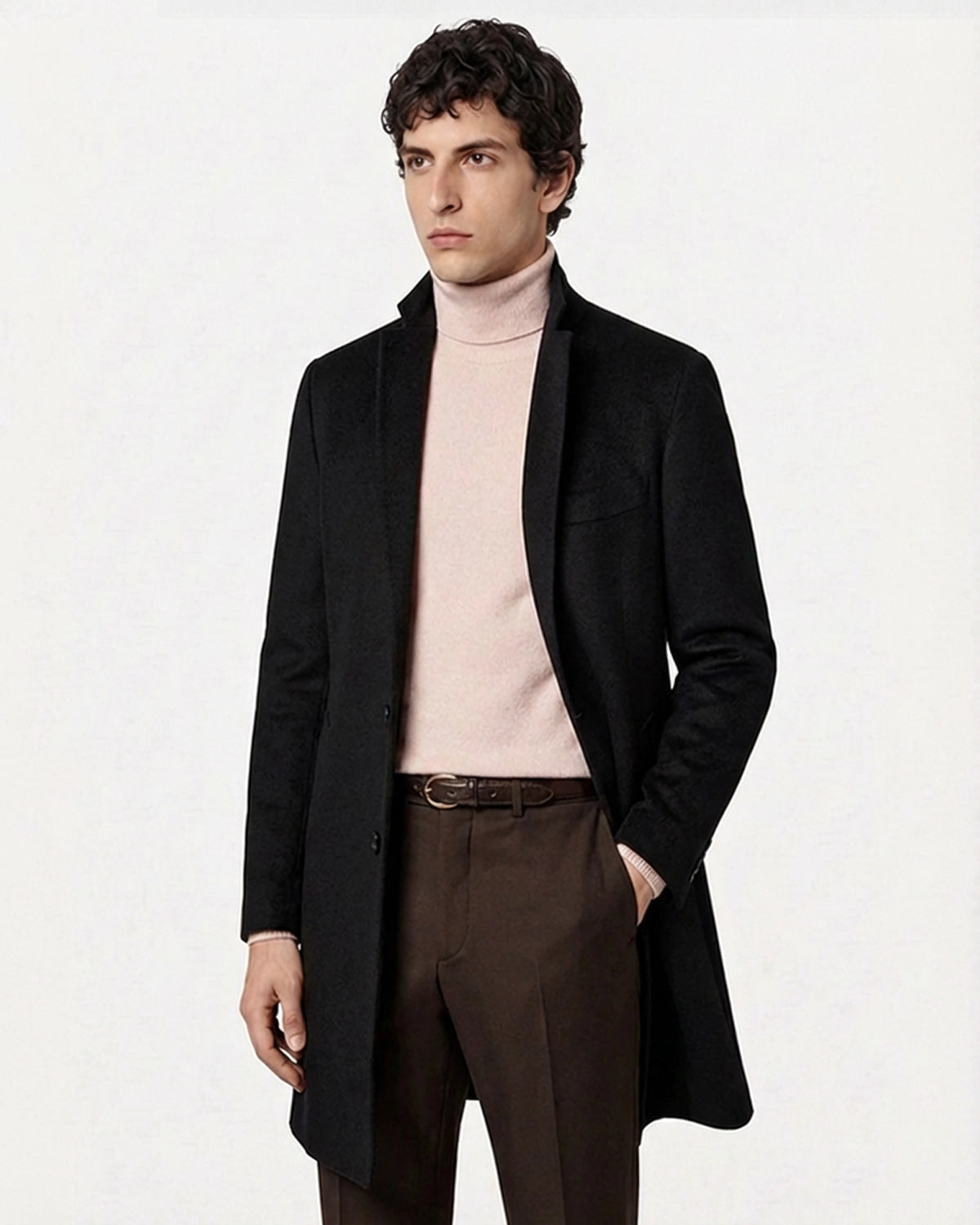 Abrigo Negro Hombre Lana detalle acabado | Blackpier
