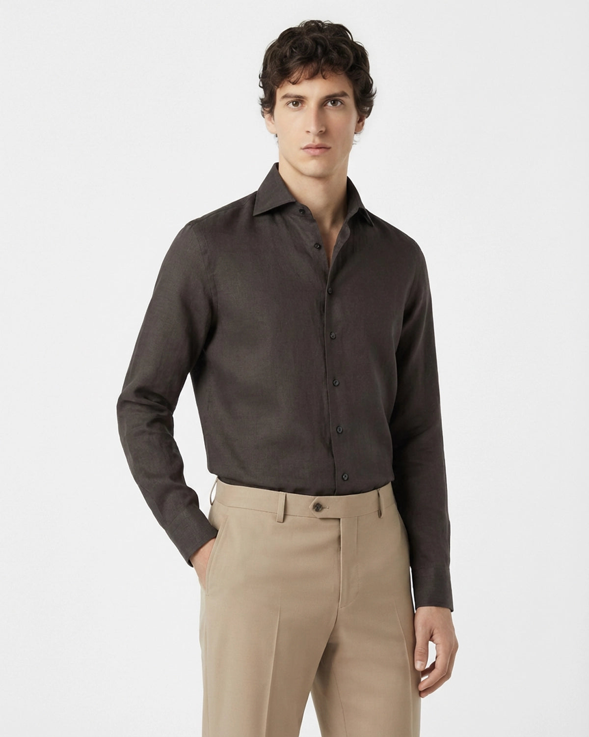 Camisa a Medida de Bambú Marrón Chocolate: Frescura Natural y Tacto de Seda