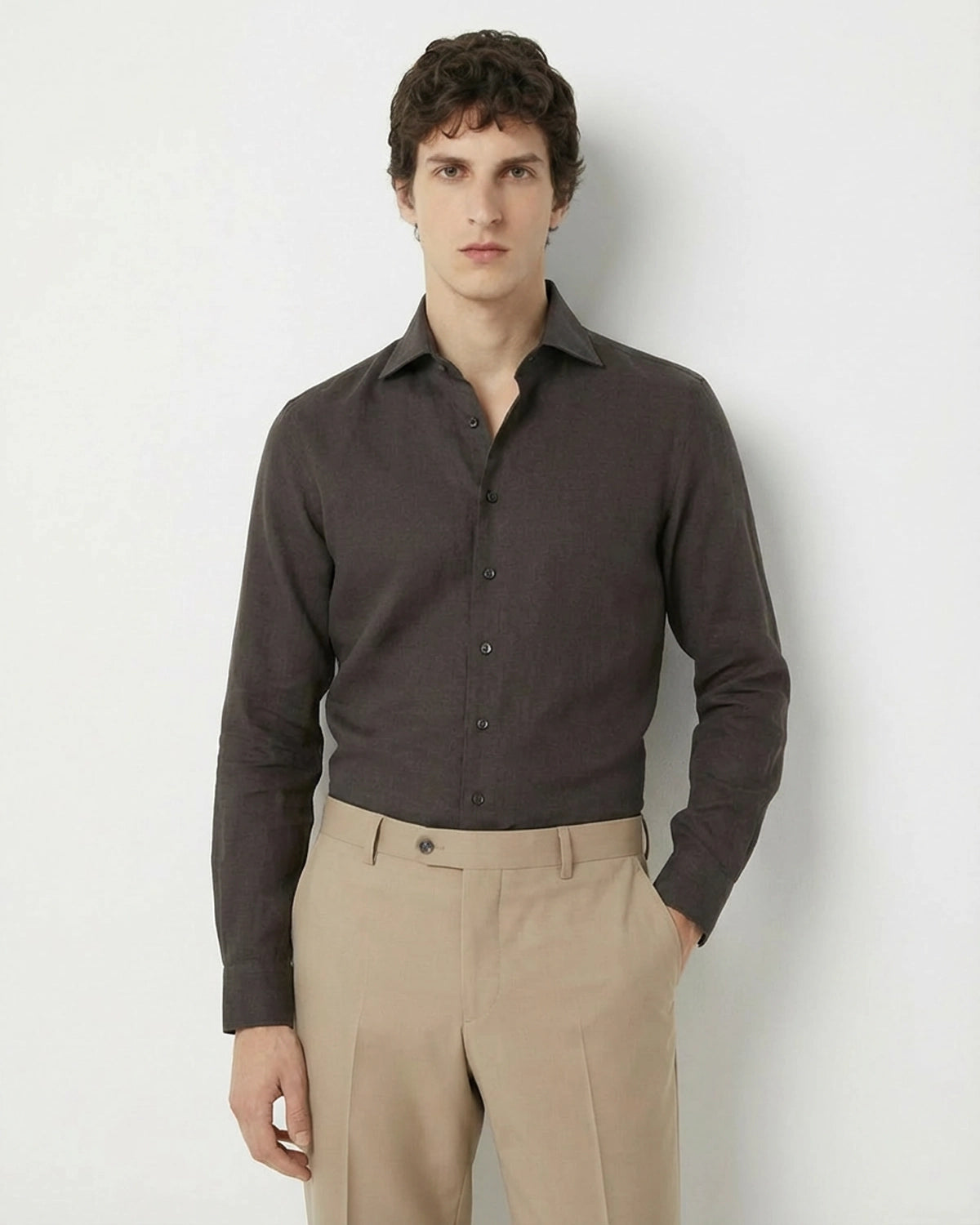 Camisa a Medida de Bambú Marrón Chocolate: Frescura Natural y Tacto de Seda