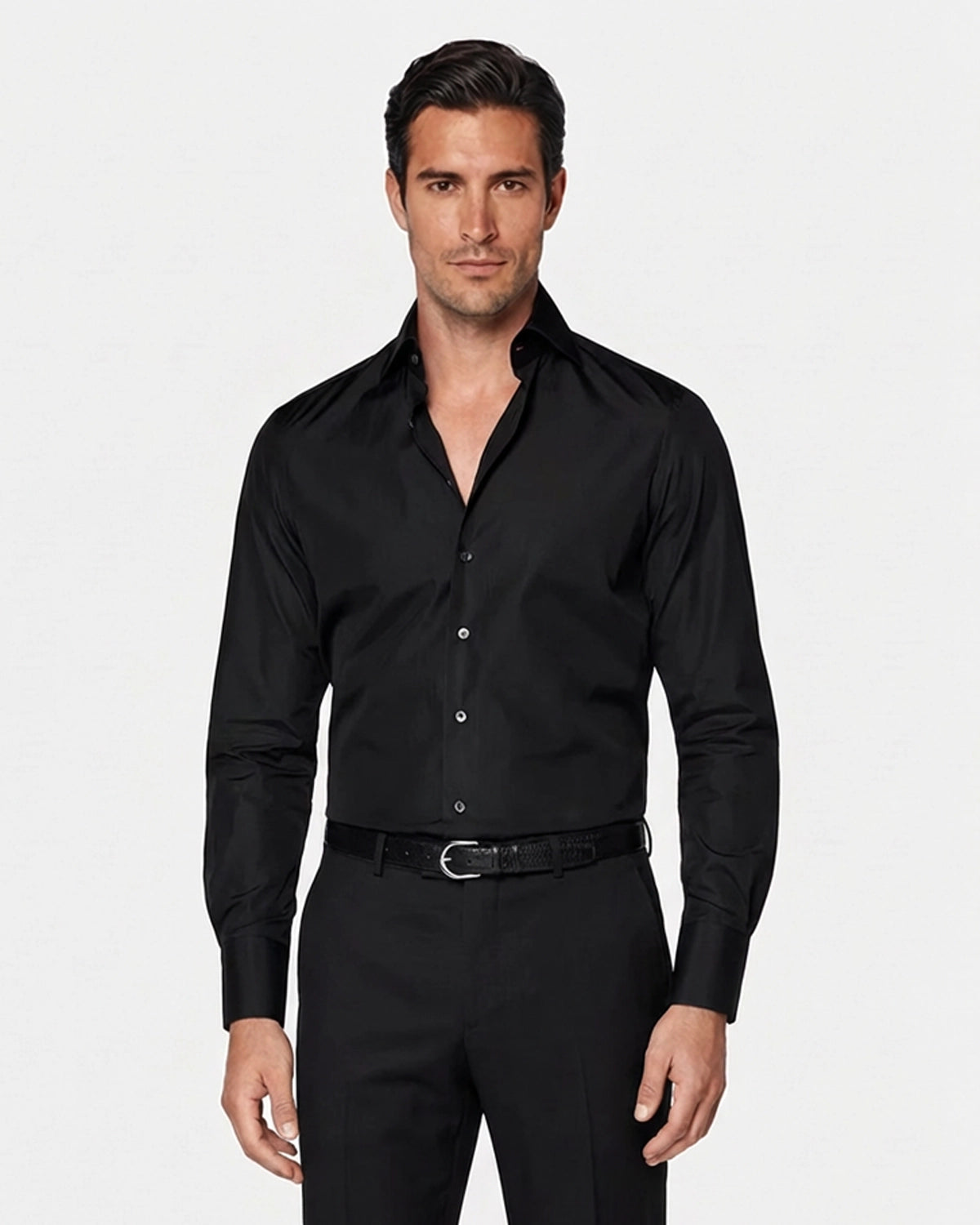 Camisa a Medida Negra (Deep Black) en Algodón Satinado: El Lujo de la Noche