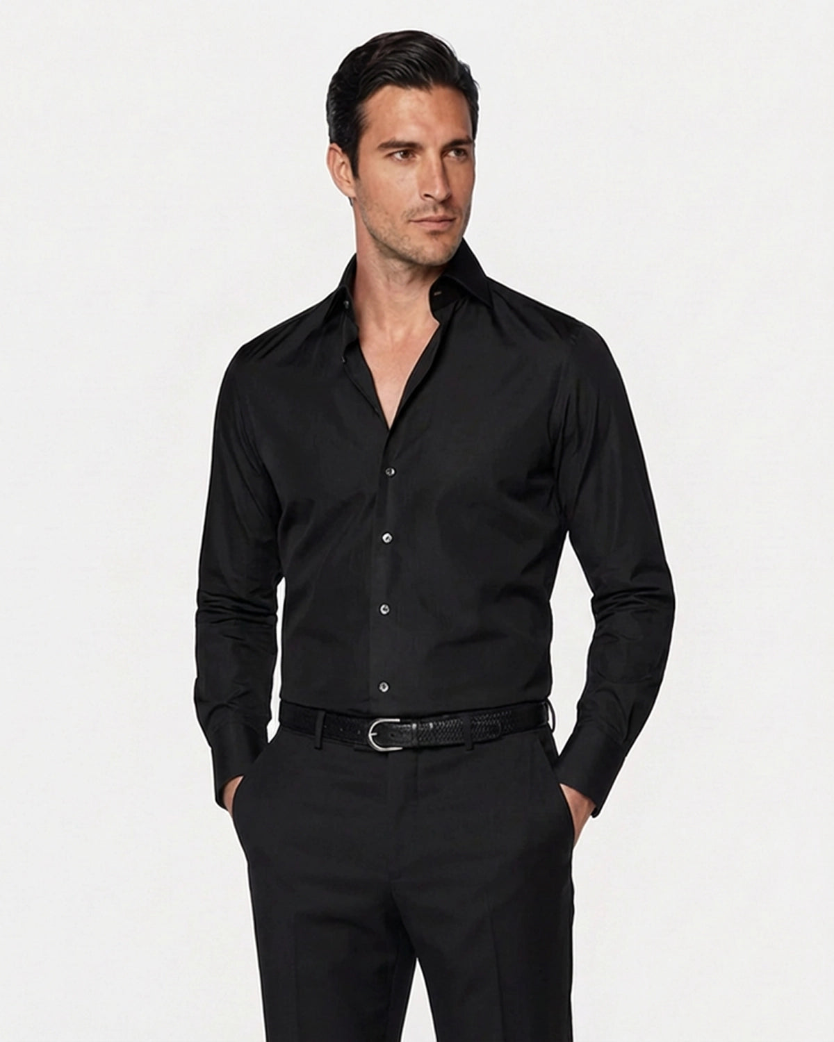 Camisa a Medida Negra (Deep Black) en Algodón Satinado: El Lujo de la Noche