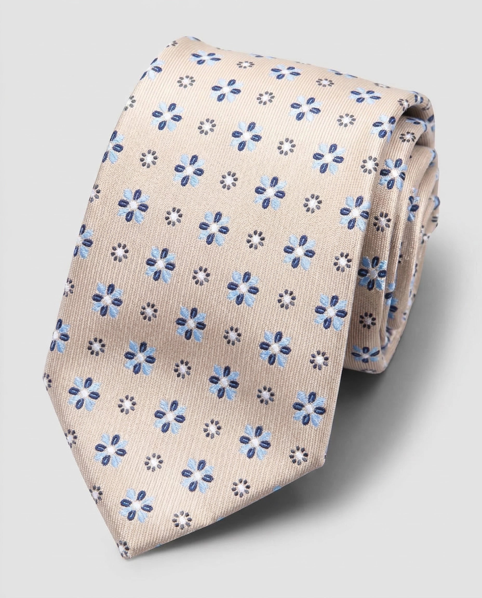 Corbata Beige con Estampado Floral Azul