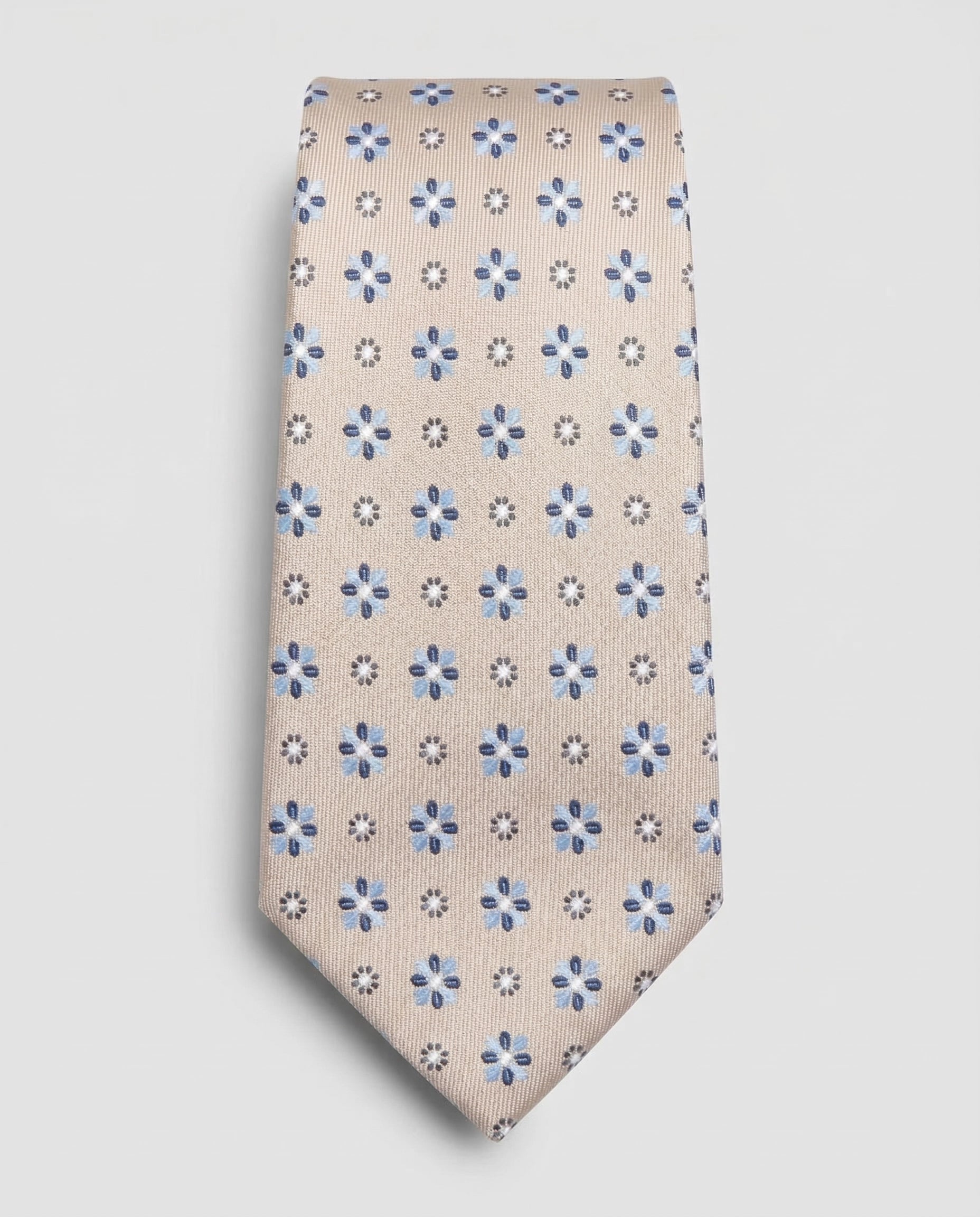 Corbata Beige con Estampado Floral Azul