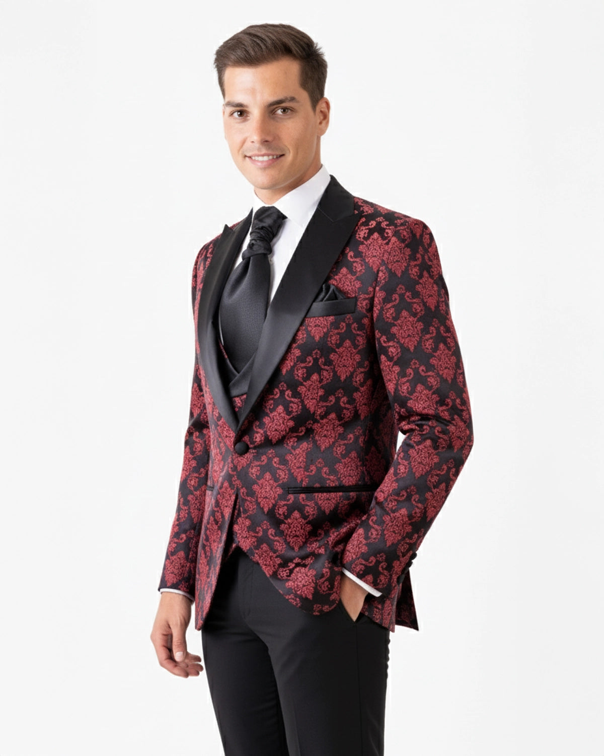 Esmoquin Negro y Rojo Estampado