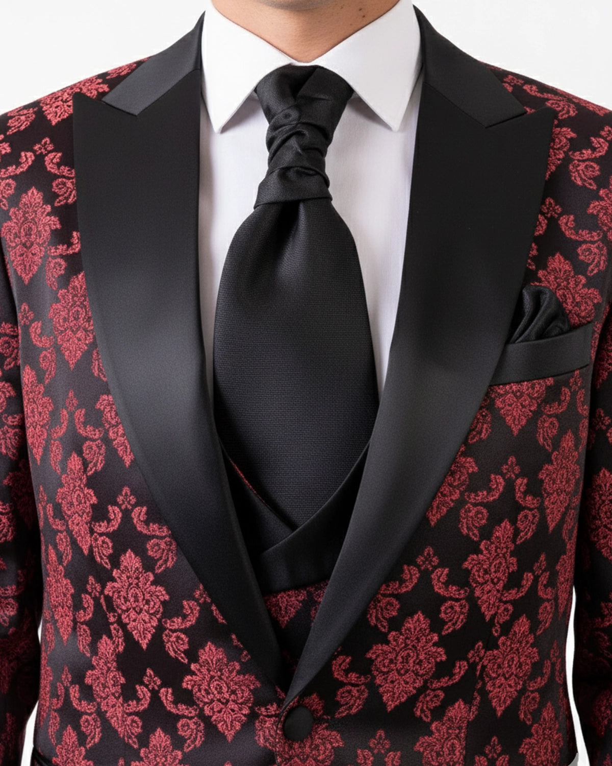 Esmoquin Negro y Rojo Estampado