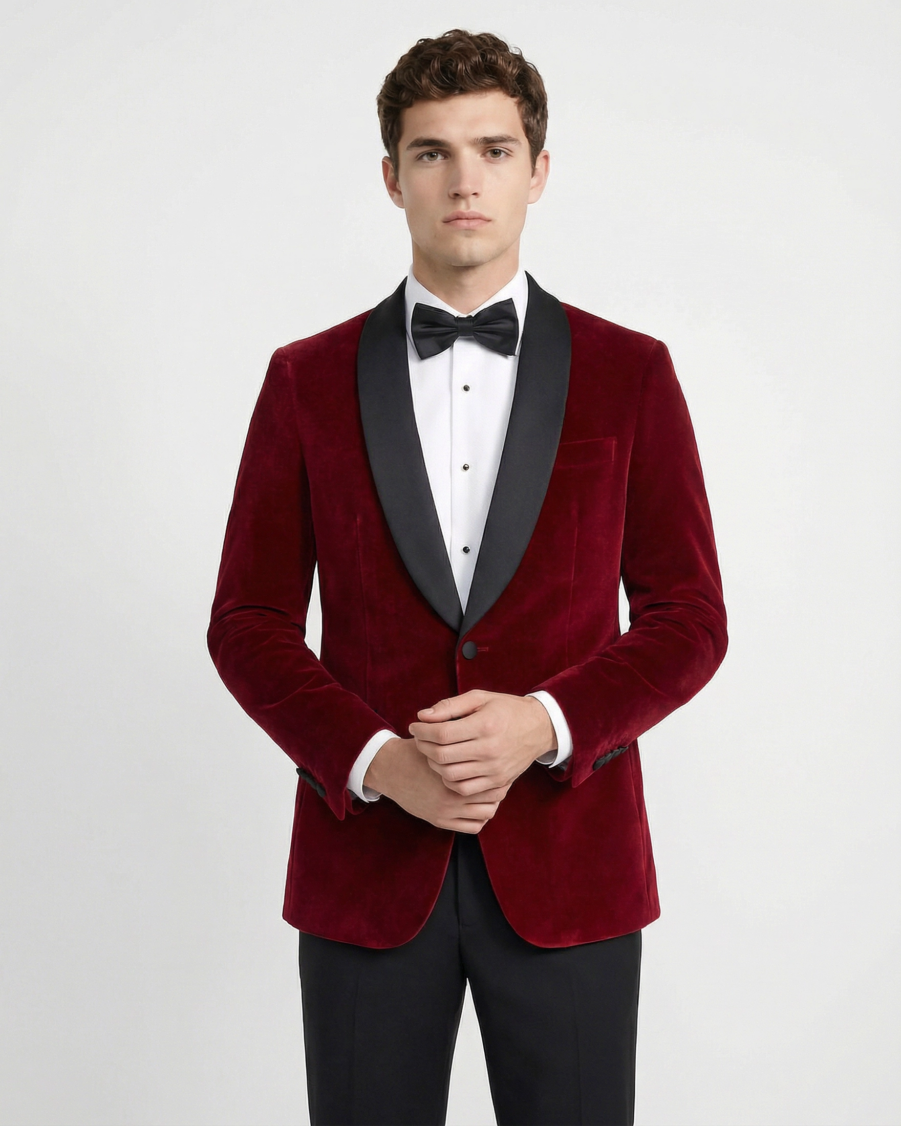 Esmoquin "Dinner Jacket" en Terciopelo Burdeos con Solapa Chal Negra