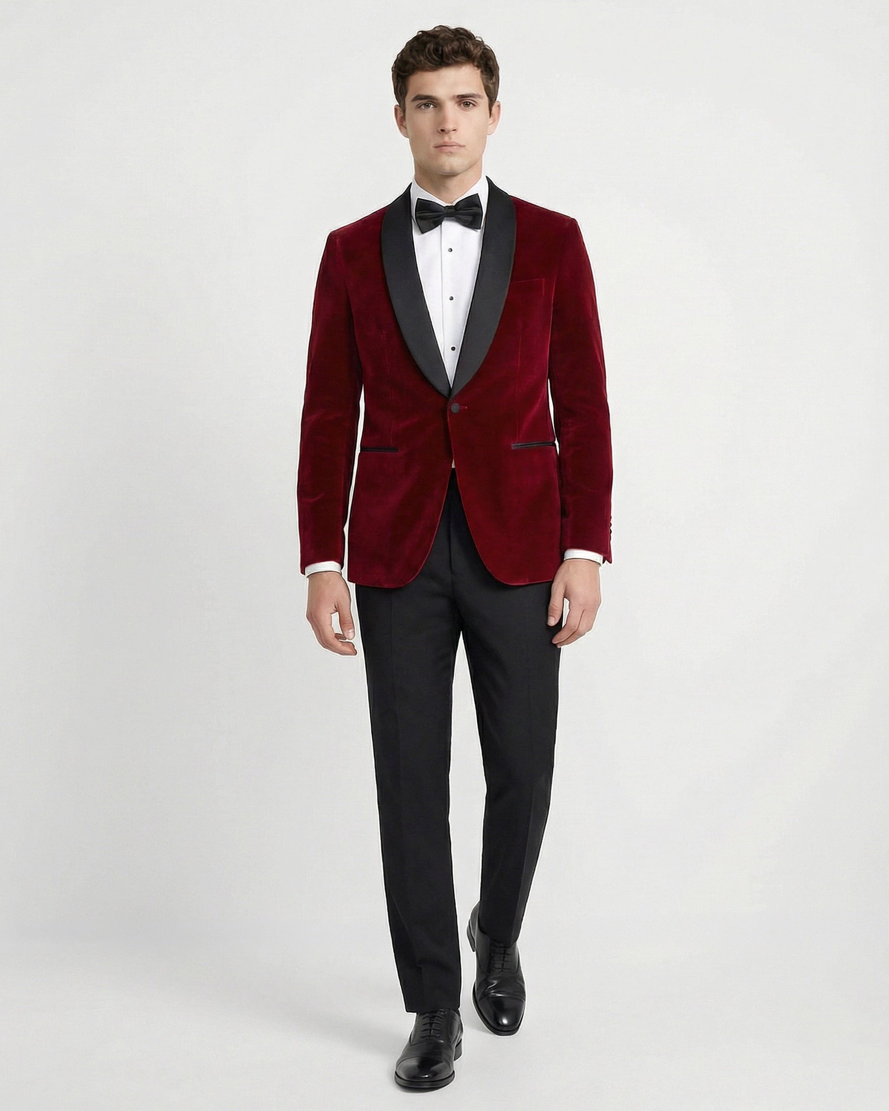 Esmoquin "Dinner Jacket" en Terciopelo Burdeos con Solapa Chal Negra