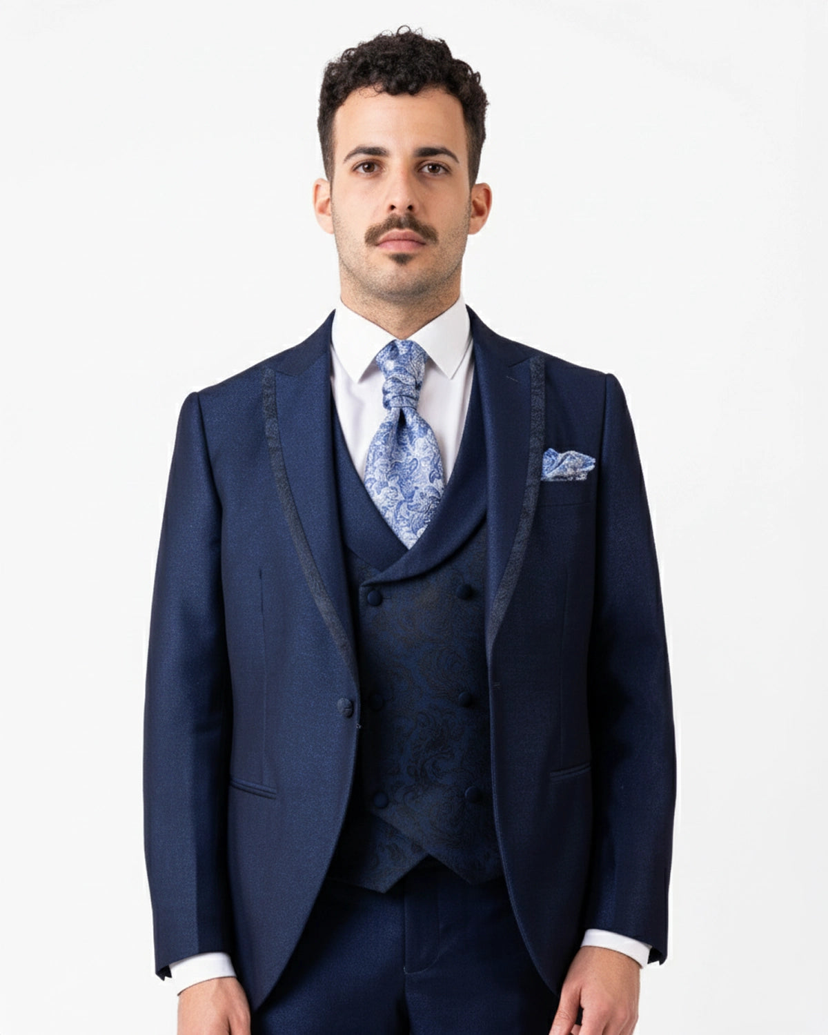 Traje Novio Azul con Ribete