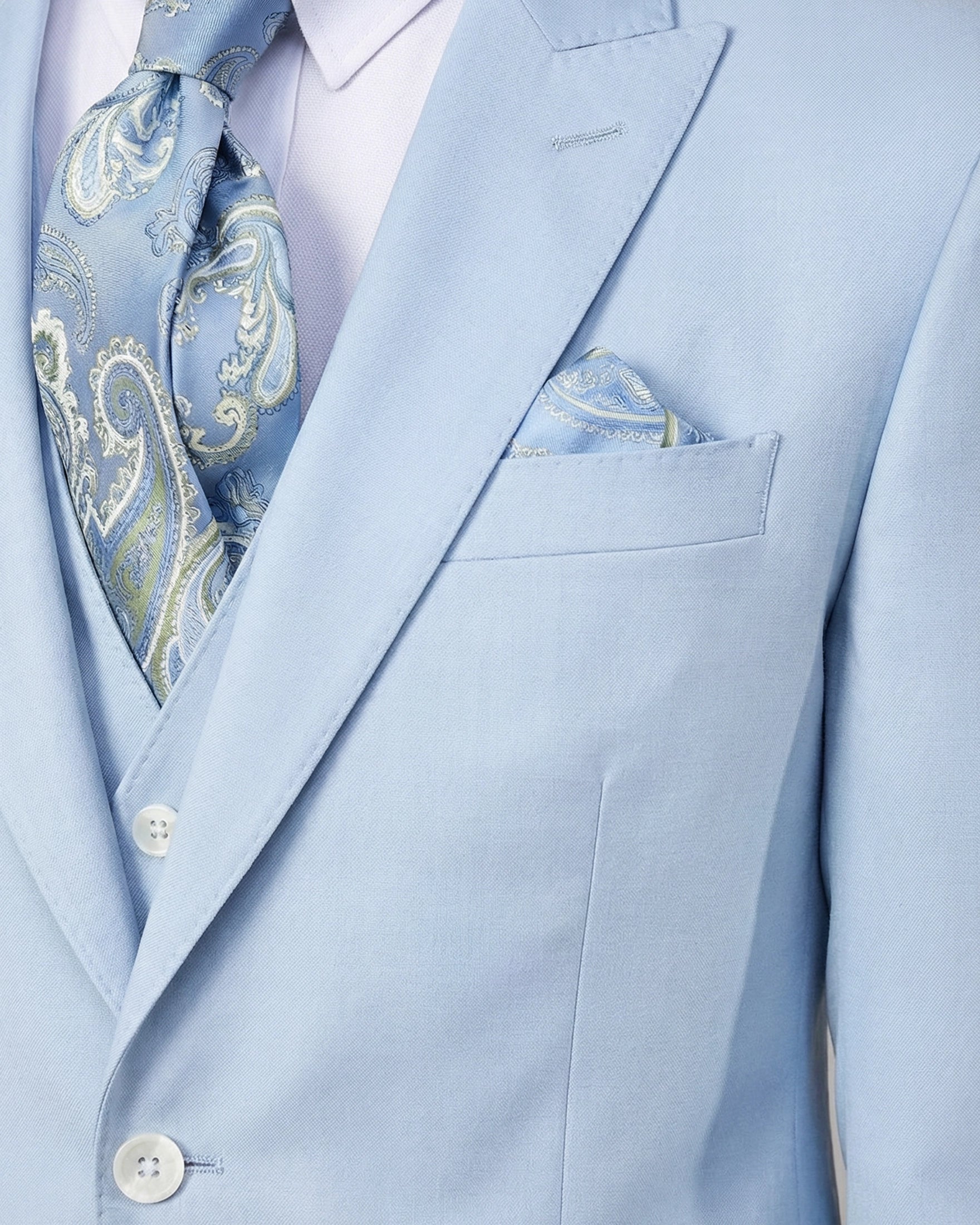 Traje de Novio Azul Cielo (Sky Blue) 3 Piezas con Solapas de Punta