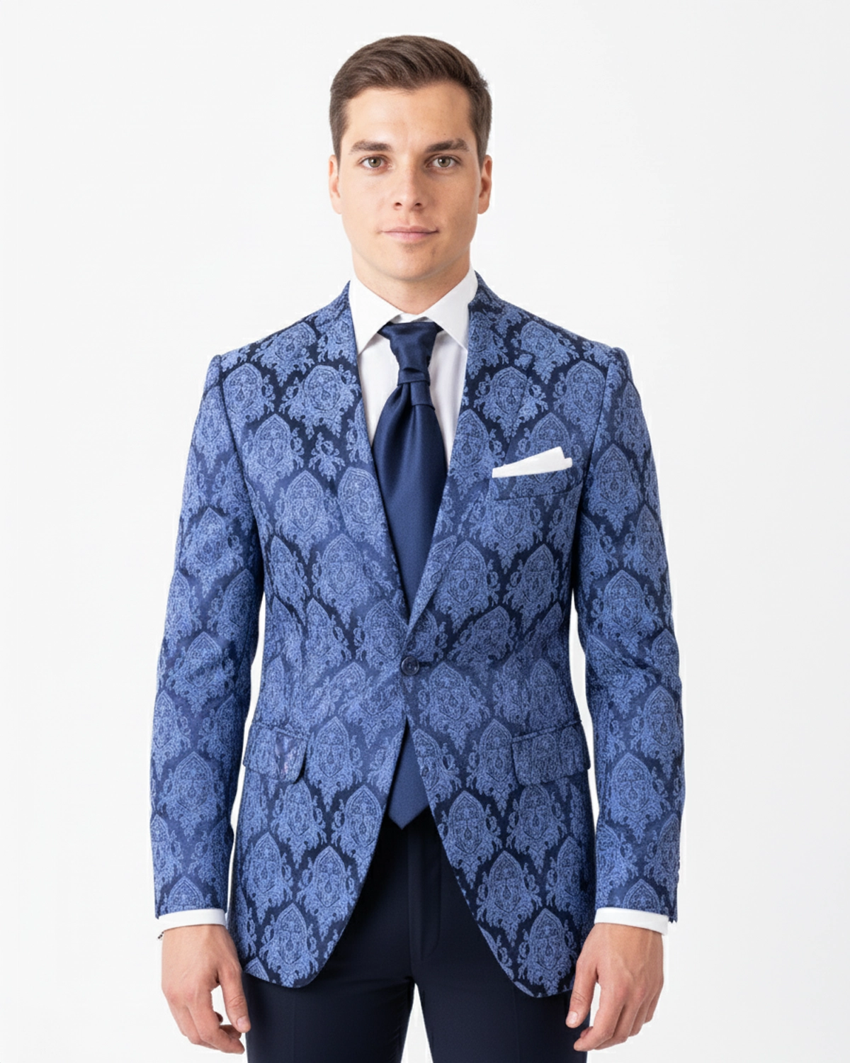 Traje Novio Esptampado Azul