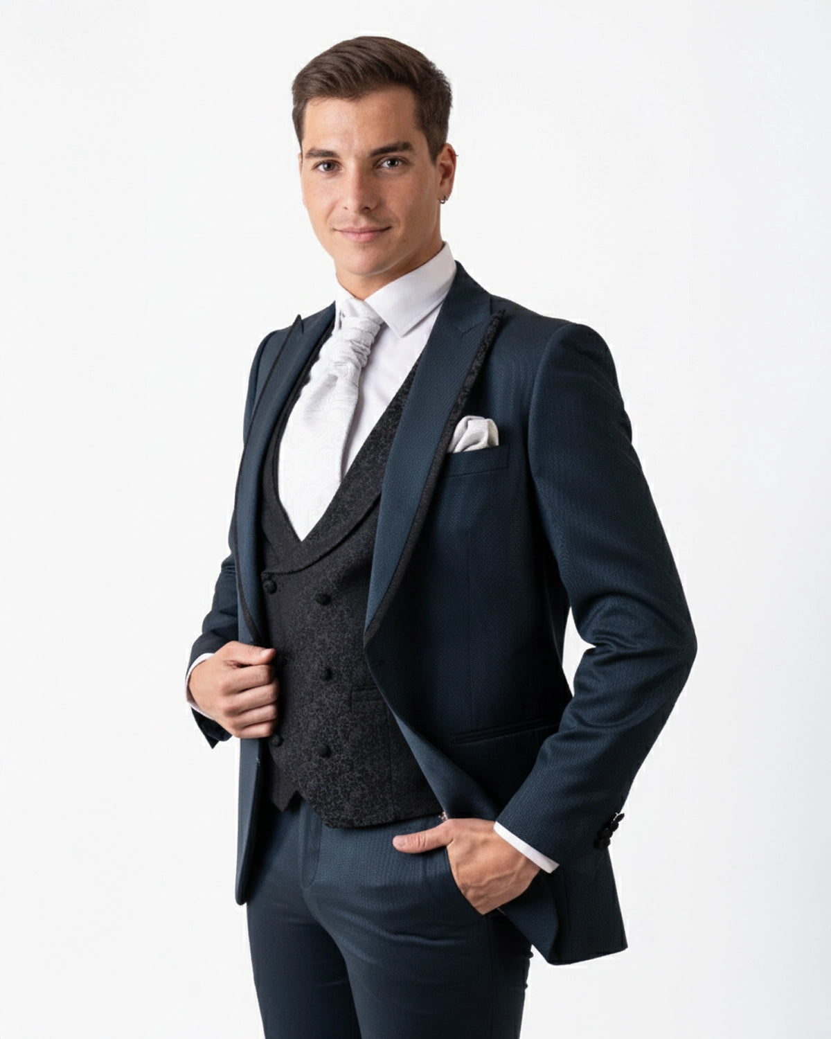 Traje novio azul verde oscuro