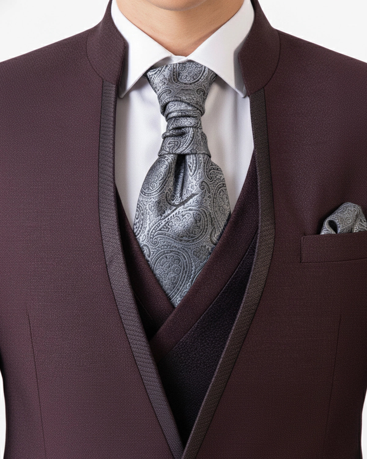 Traje novio italian mao granate