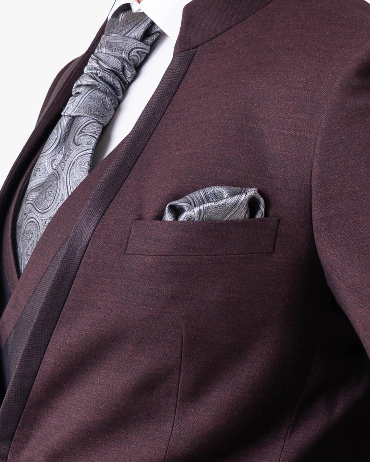 Traje novio italian mao granate