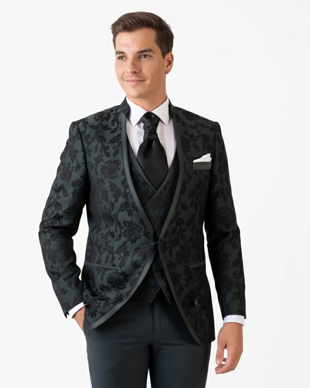 traje novio italian mao verde floral