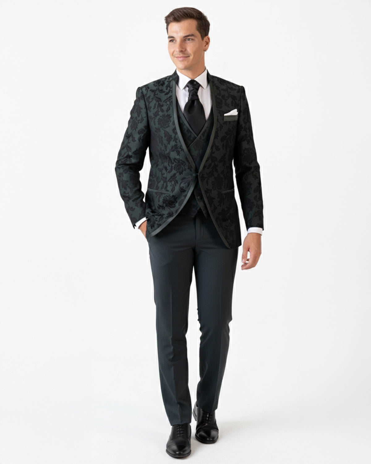 traje novio italian mao verde floral