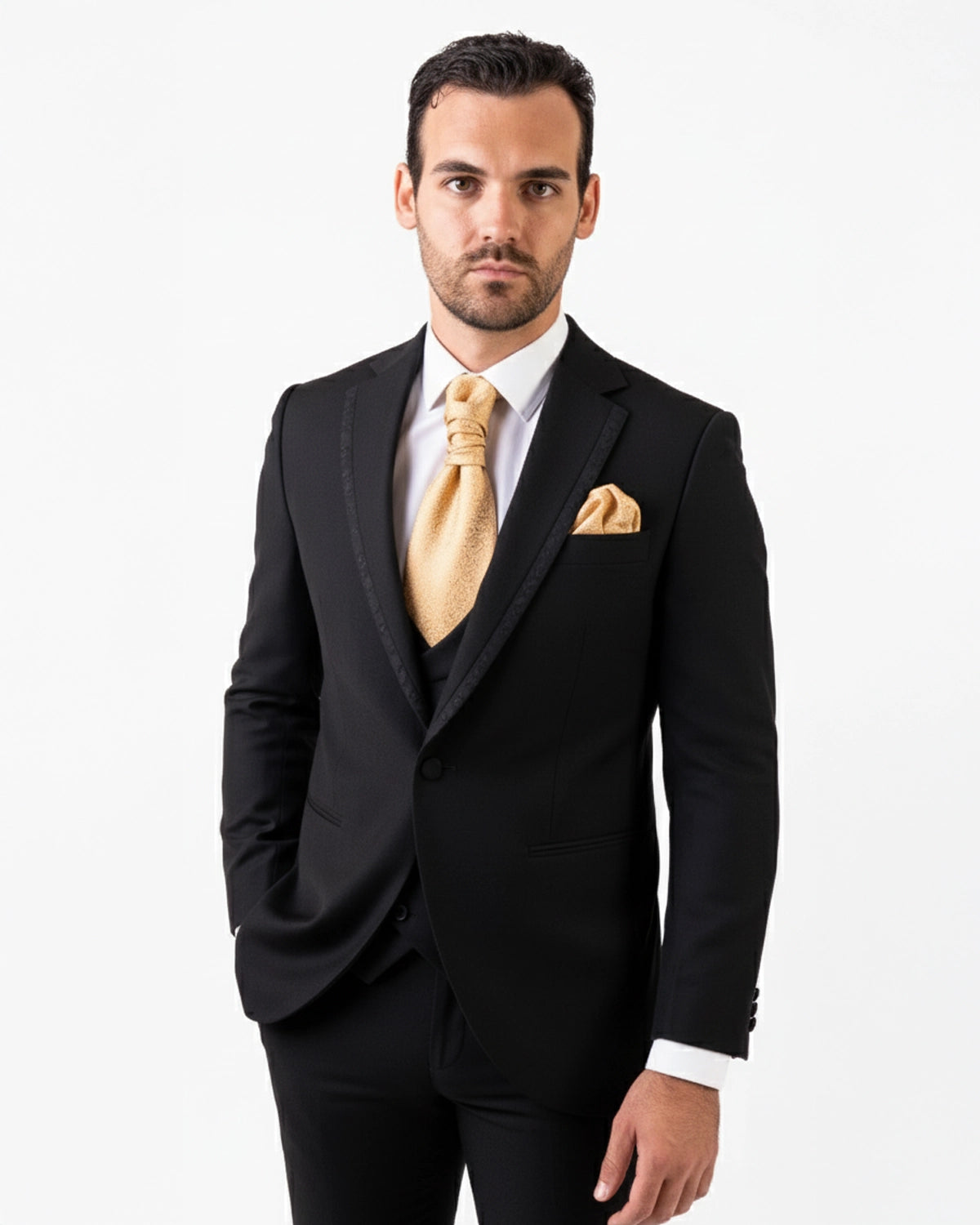 Traje novio Negro Ribete