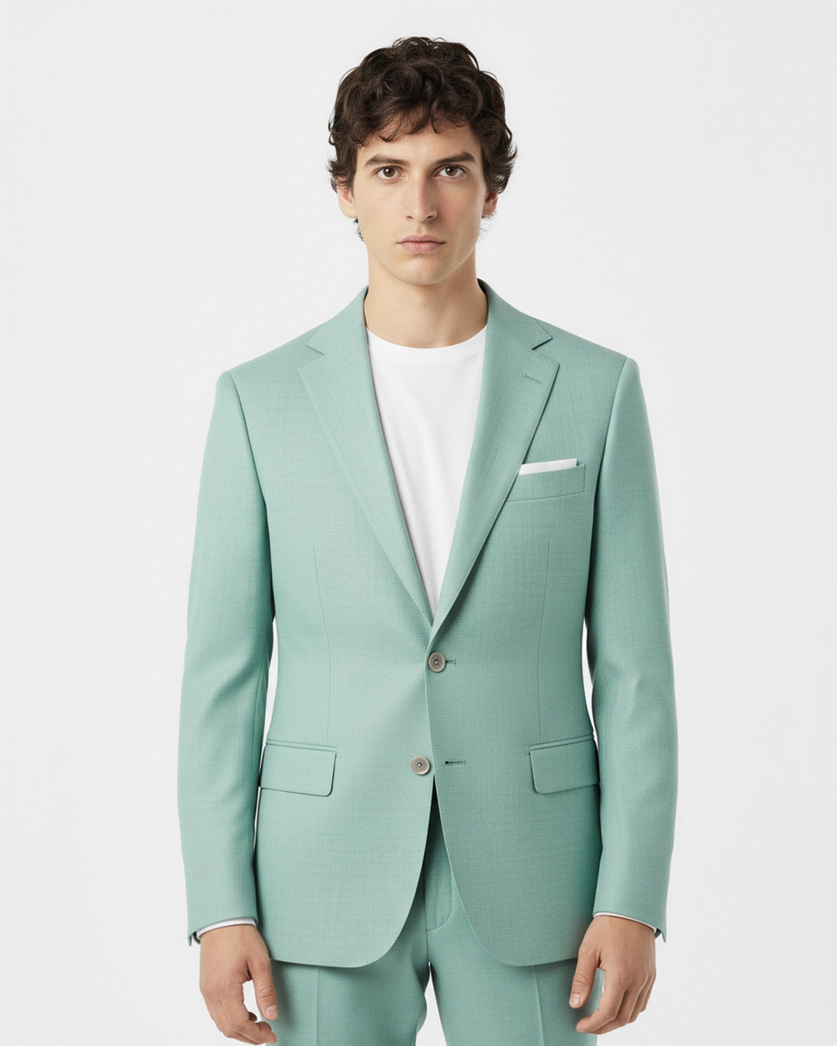 Traje de Sastrería a Medida Verde Menta Pastel (Tejido Fresco) con Solapa Clásica