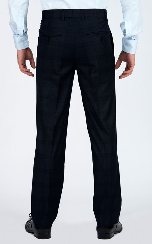 Navy Prince Of Wales Custom Suit - Back pants