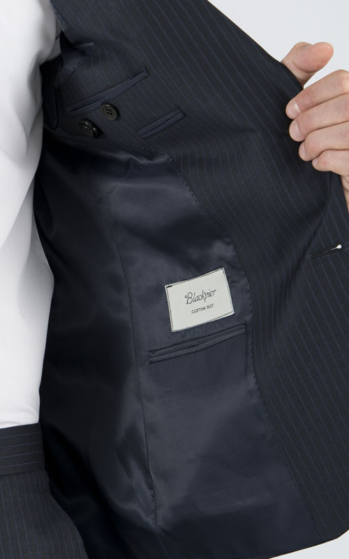 Striped Navy Custom Suit - Inside jacket lining